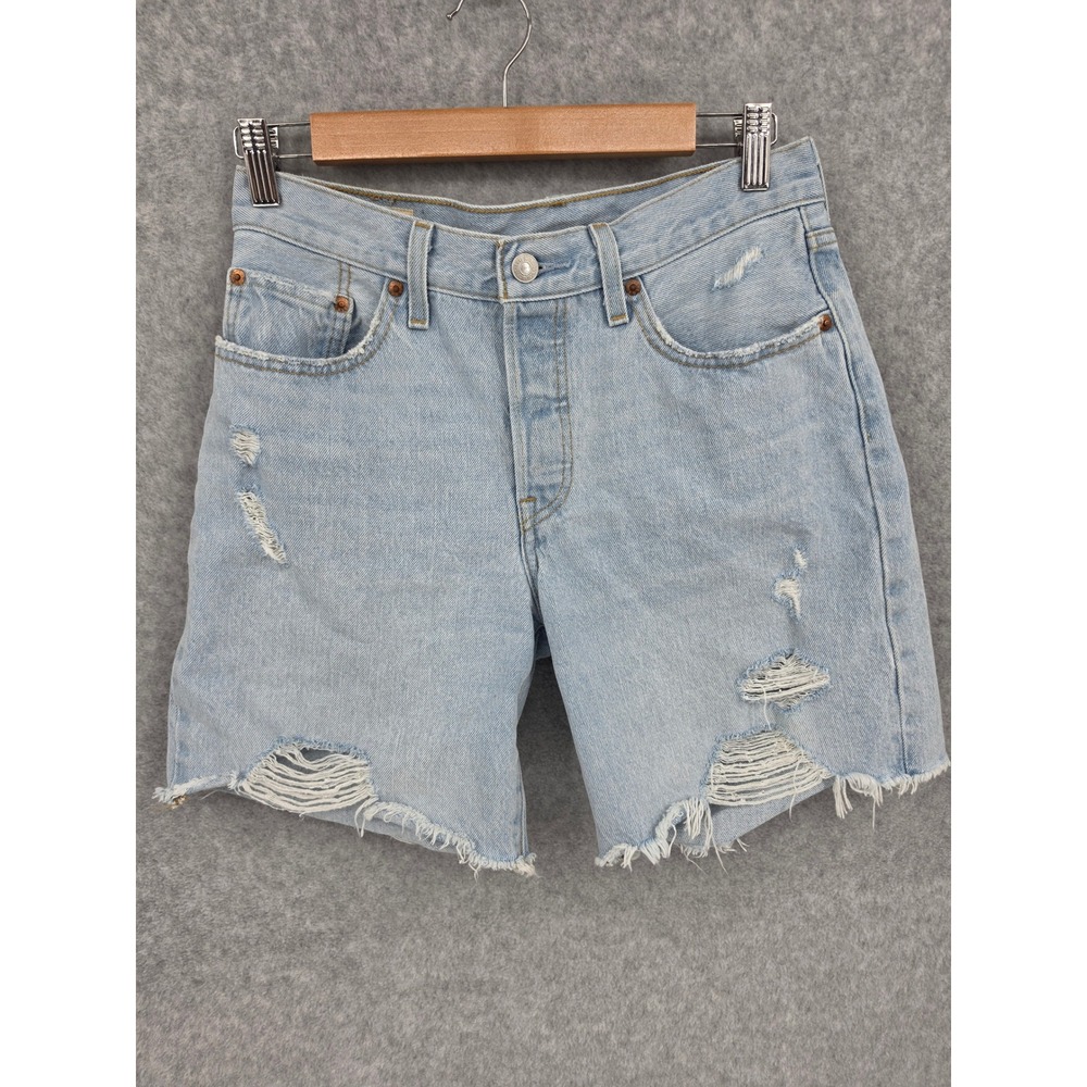 Levis Premium 501 Denim Shorts Jorts 6" Light Wash W26 100% Cotton Distressed